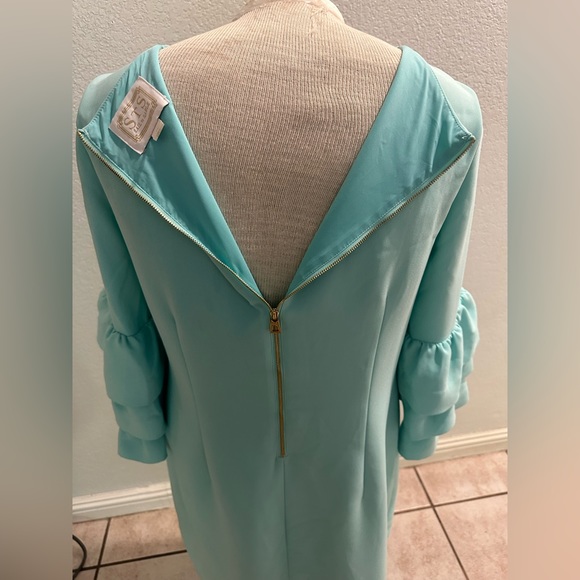 Sail to Sable| Ruffle Sleeve Turquoise Dress| Size 14 - Picture 3 of 9